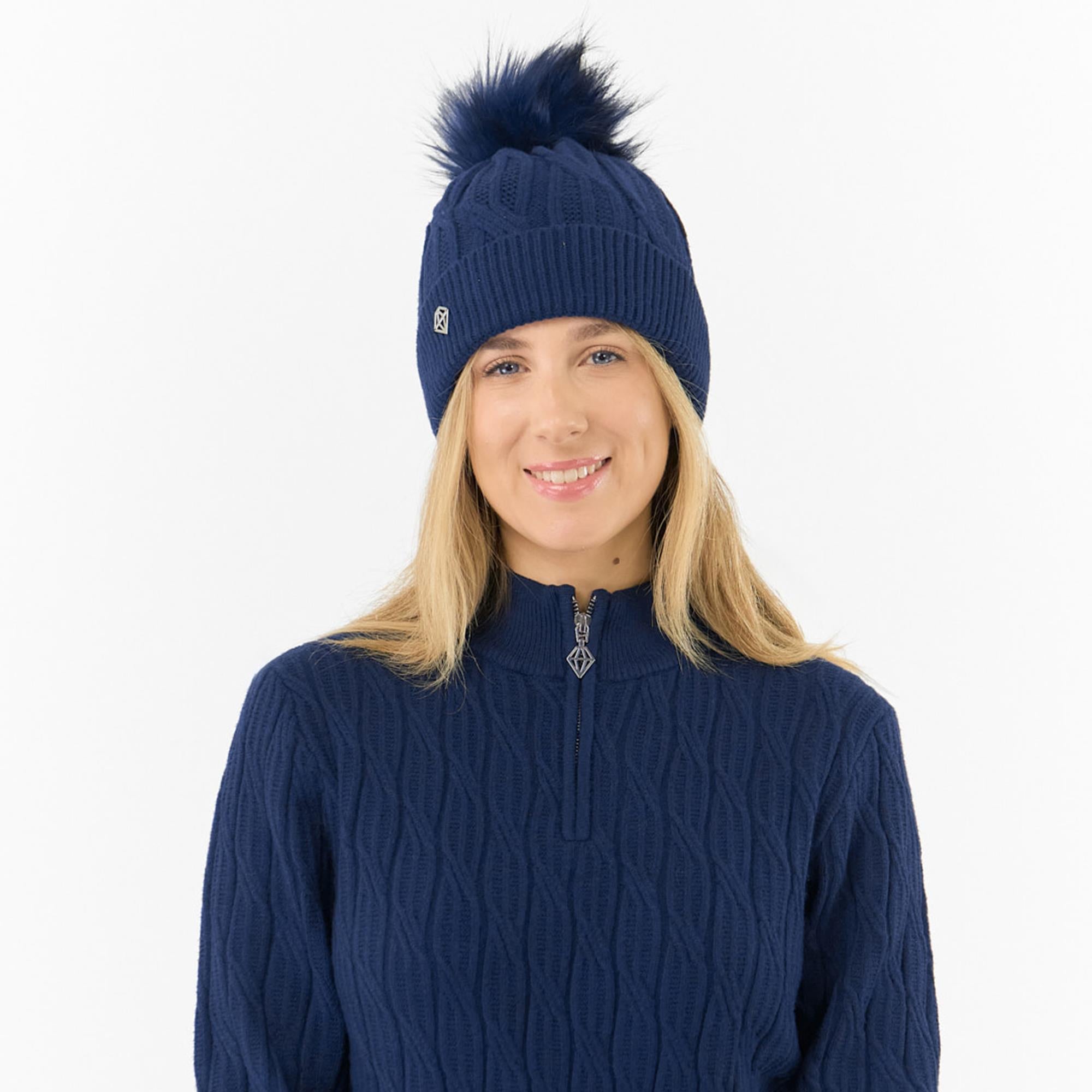 Pure Golf Suzie Margot Knit Waterproof Ladies Bobble Hat Navy